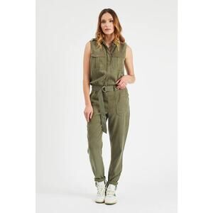Etienne Marcel Belted Slim Leg Cargo Jumpsuit Tencel Military Aviator Casual XS